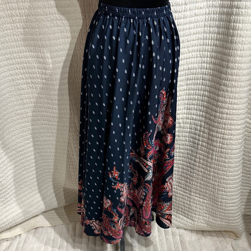 Flint and Moss Navy Blue Patterned Maxi Skirt Size 1X